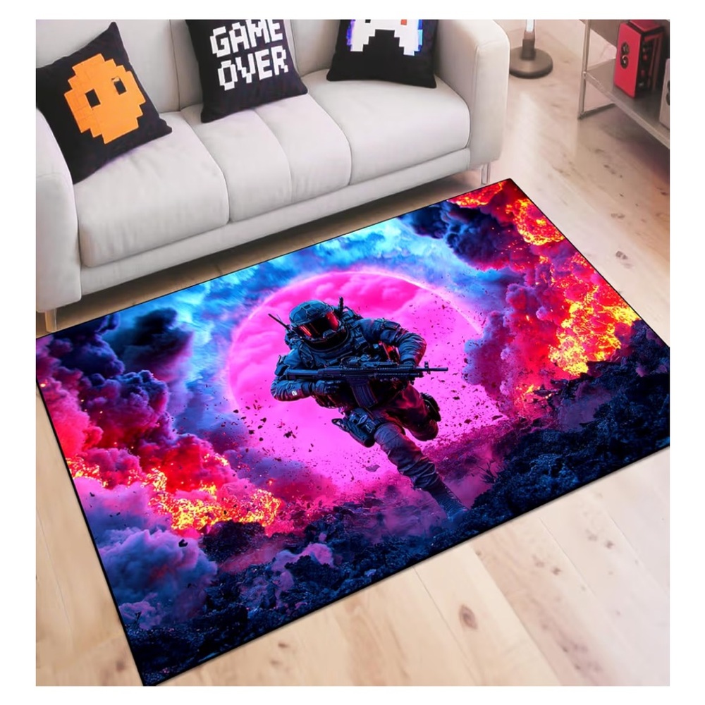 Shooting Gaming Area Rug Teen Boys Carpet, Battle Game Rug